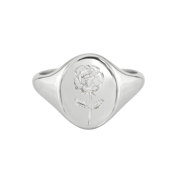 Engraved Rose Signet Ring white gold