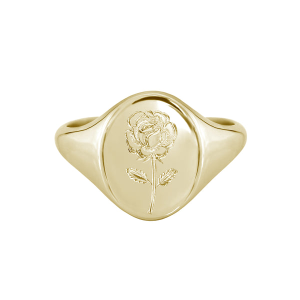 Engraved Rose Signet Ring Yellow Gold