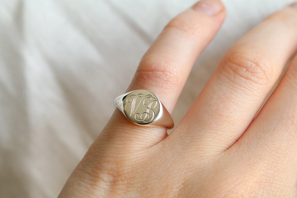 engraved monogram pinky signet ring