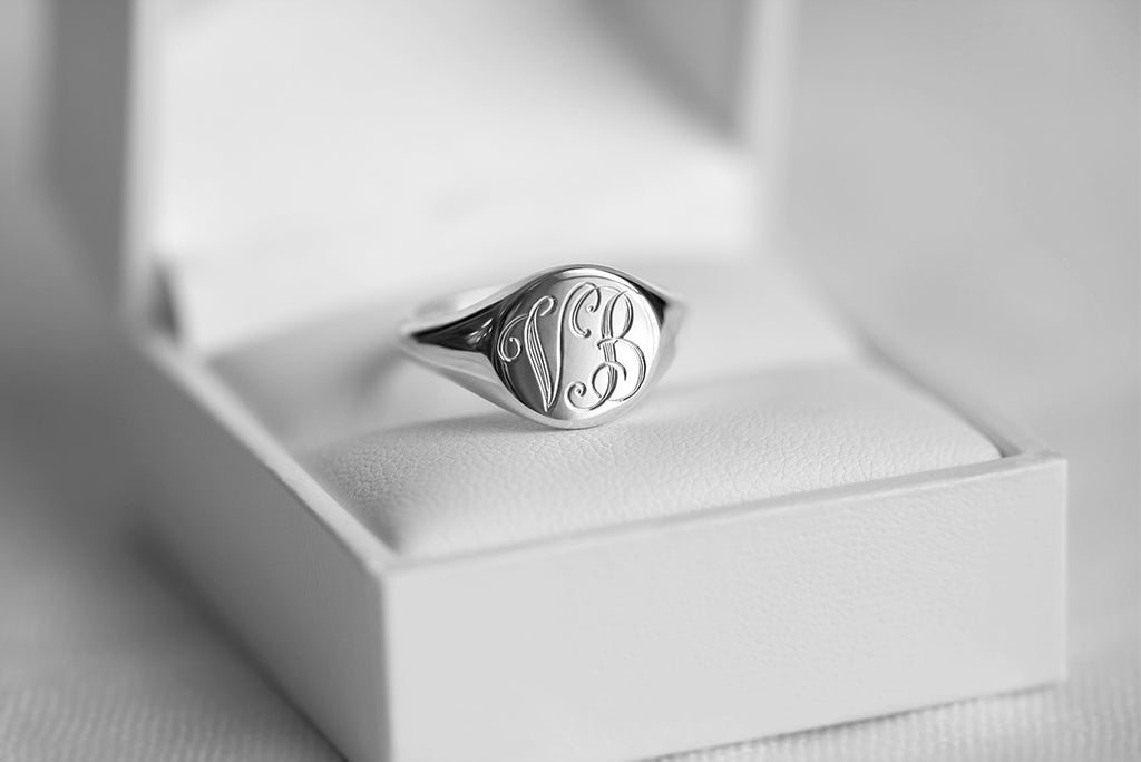 monogram signet ring with round face