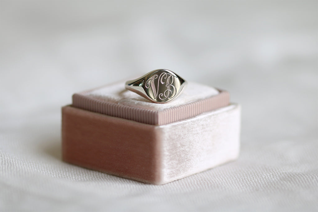 monogram signet ring with round face
