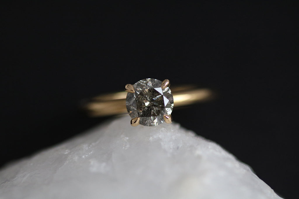 salt and pepper four prong engagement ring