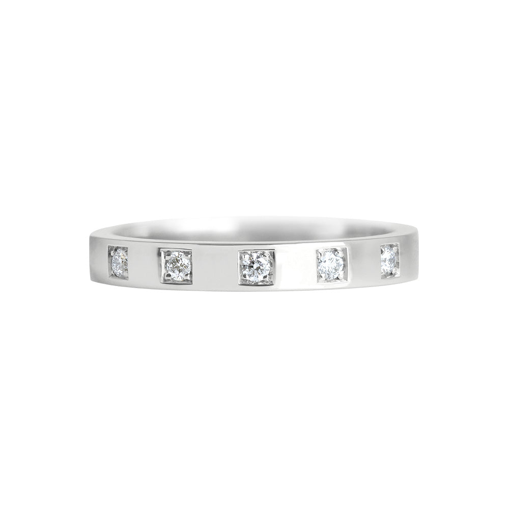 Square Band Ring with Spaced out Diamonds White Gold