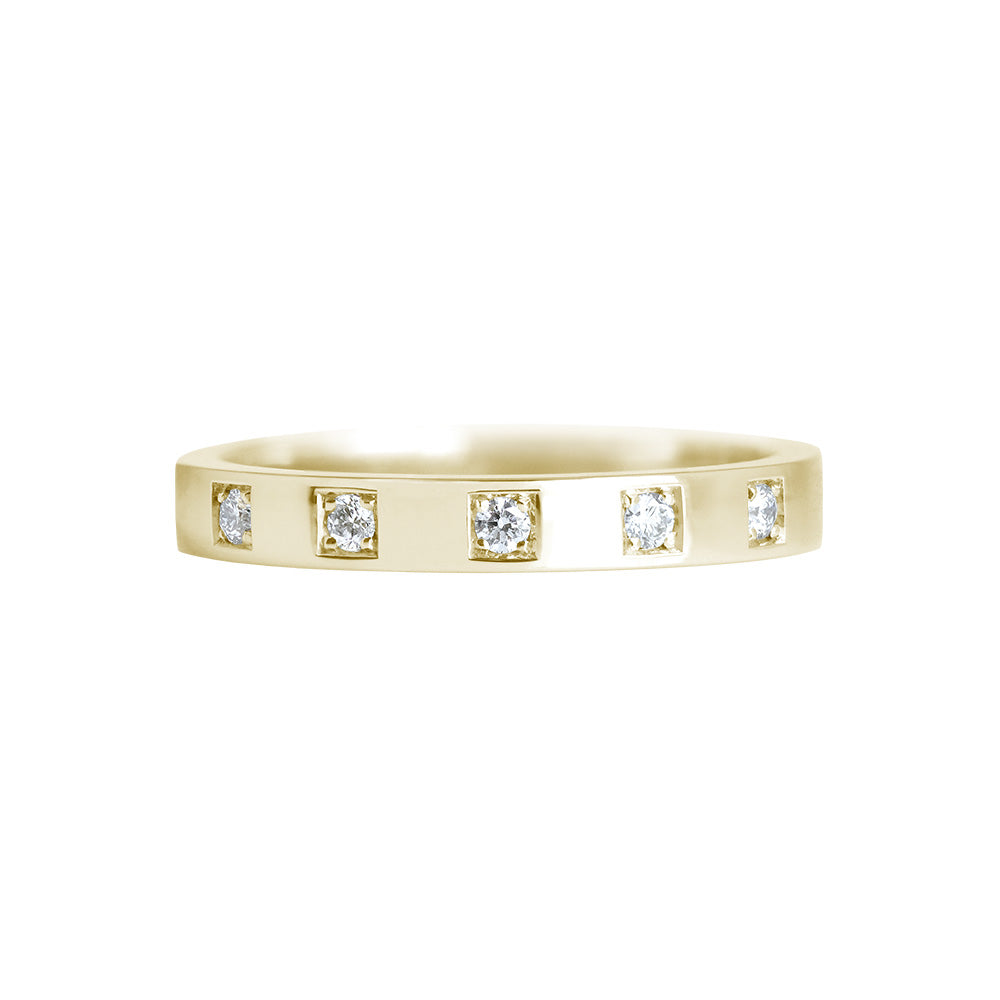 square band ring with spaced out diamonds yellow gold