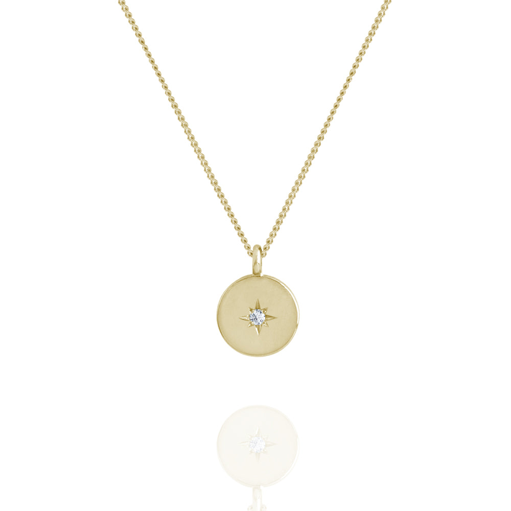 star set diamond disc necklace yellow gold