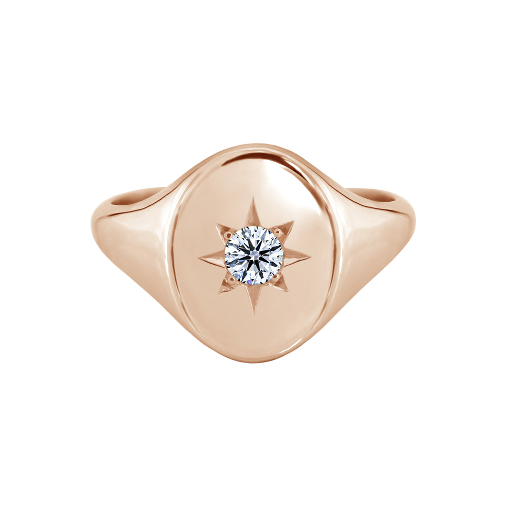 Star Set Signet Ring Rose Gold