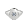 Star Set Signet Ring White Gold