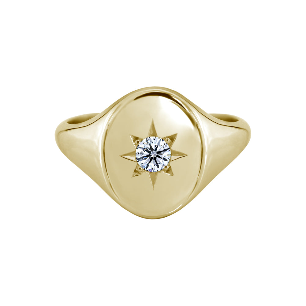 Star Set Signet Ring Yellow Gold