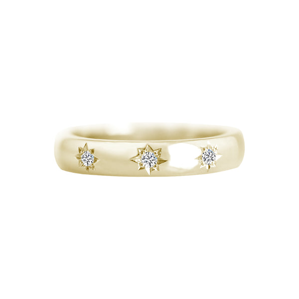 Star Set Diamond 3.5mm Wide Band Ring Yellow Gold
