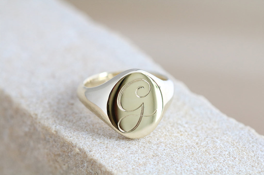 Monogram Oval Signet Ring Yellow Gold | Scarlett Jewellery Label